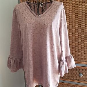 Embellished frill-sleeve top in rose gold